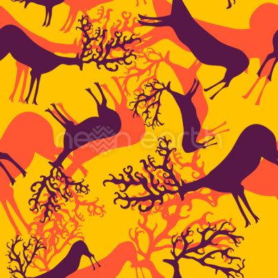 Vibrant Silhouettes Of Deers