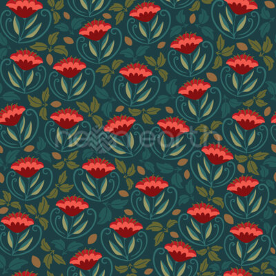 Fiery Art Nouveau Flowers