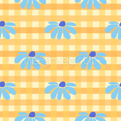 Gingham With Cute Daisy Flower