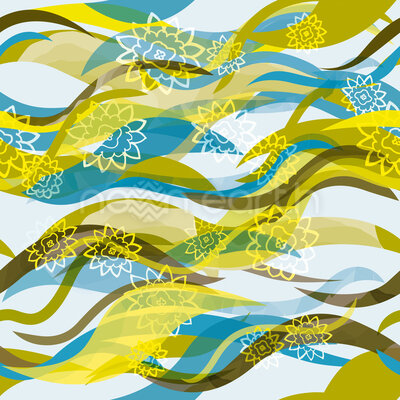 Design With Waves And Flowers