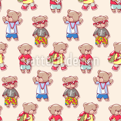 Teddy Bear Students Seamless Vector Pattern Design