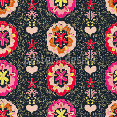 Oriental Flower Fantasy Seamless Vector Pattern Design