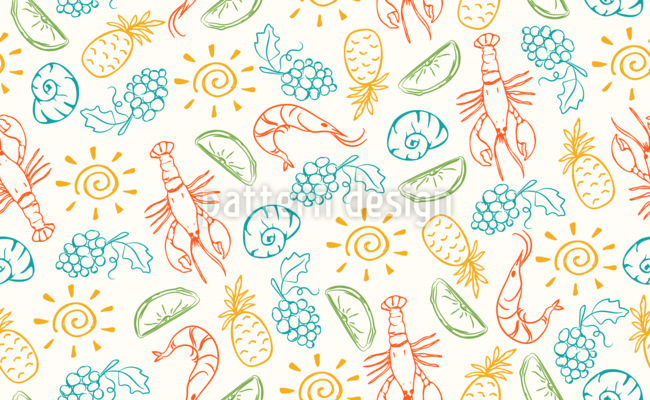 Mariscos coloridos Estampado Vectorial Sin Costura