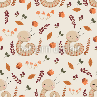 Lindo gusano en otoño Estampado Vectorial Sin Costura