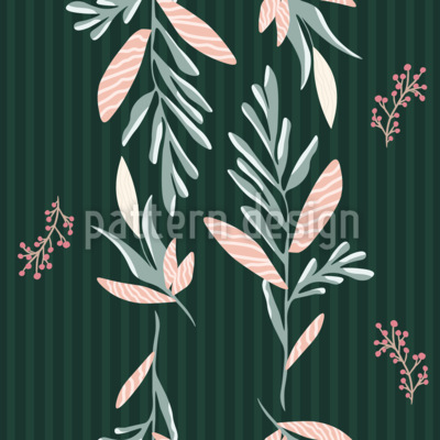Hoja con líneas de acento y bayas Estampado Vectorial Sin Costura