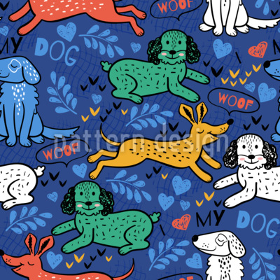 Divertidos perros lindos dibujados a mano Estampado Vectorial Sin Costura
