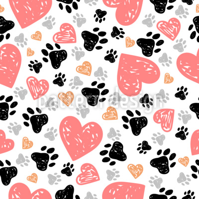 Huellas de queridas mascotas y corazones Estampado Vectorial Sin Costura