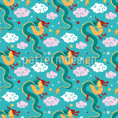 Ilustración de dragón chino Estampado Vectorial Sin Costura