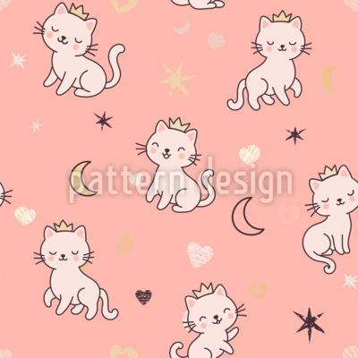Cute Crowned Cats Seamless Vector Pattern Design