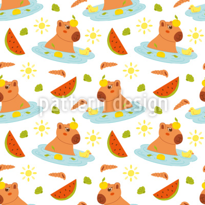 Capybara enjoying summer Seamless Vector Pattern Design