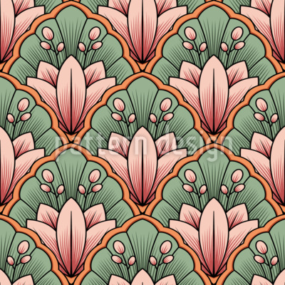 Flores de lirio en la base del río Estampado Vectorial Sin Costura