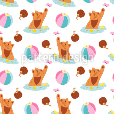 Gato bañándose Estampado Vectorial Sin Costura