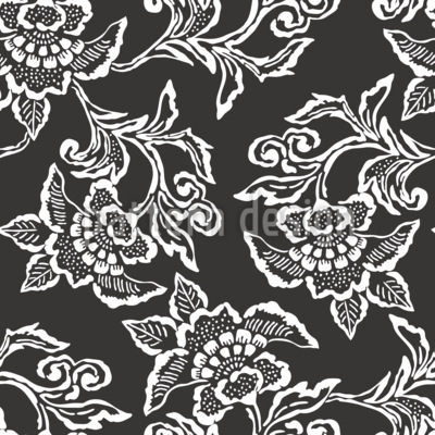 Flores de fantasía monocromáticas Estampado Vectorial Sin Costura