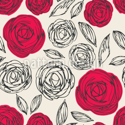 Sketch-Style Rose Canvas Seamless Vector Pattern Design