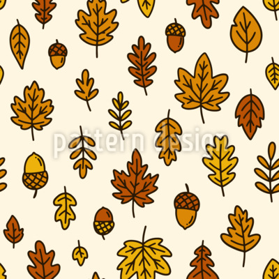 Hojas de otoño y bellota Estampado Vectorial Sin Costura