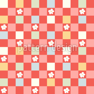 Gingham mit süßen Gänseblümchen Nahtloses Vektormuster