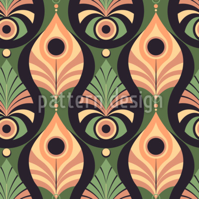 Art Deco Peacock Feather Seamless Vector Pattern Design