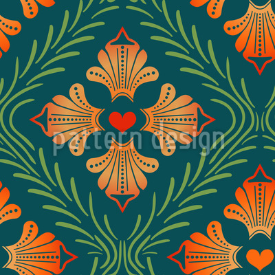 Floral Heart Ornament Seamless Vector Pattern Design