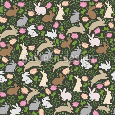 Dulces conejitos en la diversidad botánica Estampado Vectorial Sin Costura