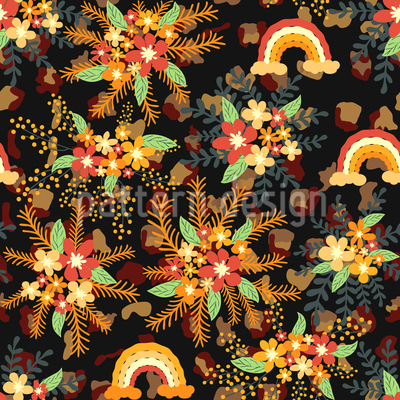 Leopardo con flores y hojas Estampado Vectorial Sin Costura
