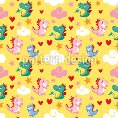 Dragón infantil divertido y colorido Estampado Vectorial Sin Costura