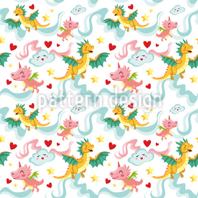 Divertidos dragones coloridos para niños Estampado Vectorial Sin Costura