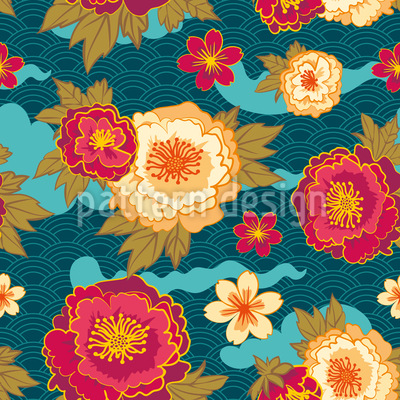Lebendiges Blumen-Textil im asiantischen Stil Nahtloses Vektormuster