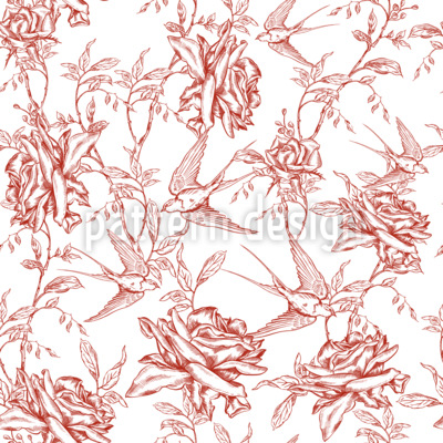 Golondrinas y rosas en vuelo elegante Estampado Vectorial Sin Costura