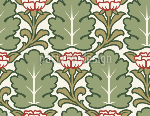 Oak Leaves And Wildflowers Seamless Vector Pattern Design