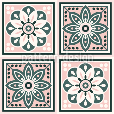 Azulejos florales portugueses en rubor Estampado Vectorial Sin Costura
