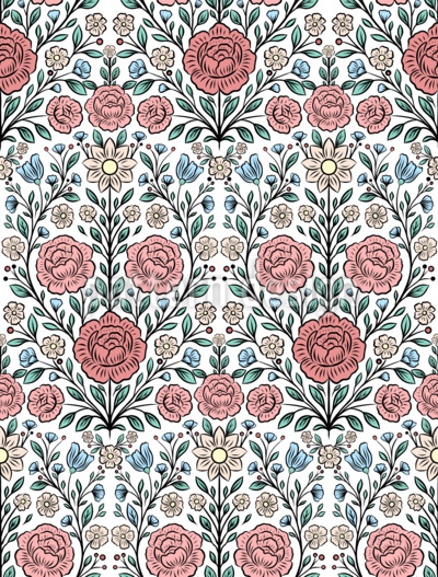 Flores rococó Estampado Vectorial Sin Costura
