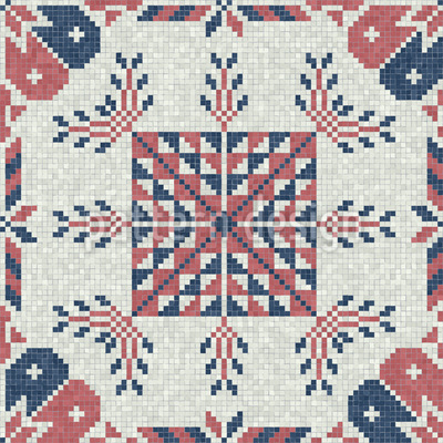 Motivos populares tradicionales en mosaico Estampado Vectorial Sin Costura