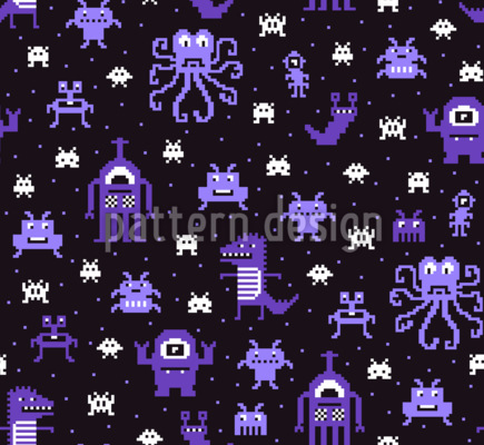 Halloween-pixelmonster Sömlös vektormönsterdesign Halloween-pixelmonster Sömlös vektormönsterdesign