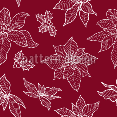 Flor de Pascua y acebo navideños Estampado Vectorial Sin Costura