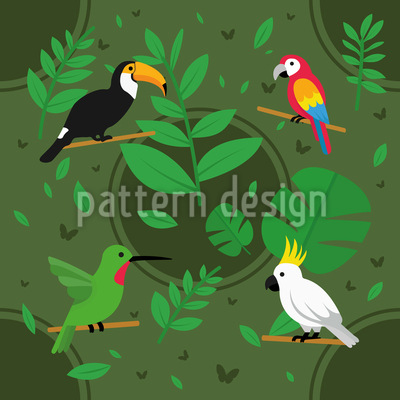 Pájaros coloridos de la selva Estampado Vectorial Sin Costura