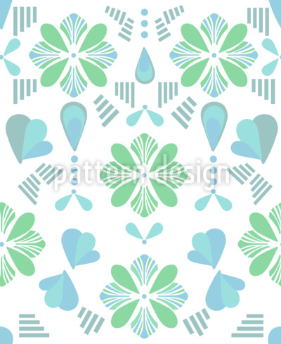 Gotas de agua y flores Estampado Vectorial Sin Costura