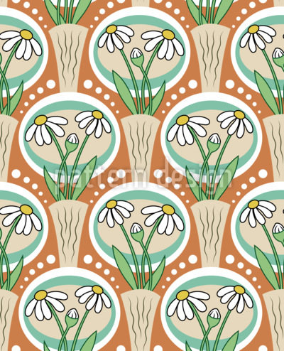 Jarrón con margaritas Estampado Vectorial Sin Costura