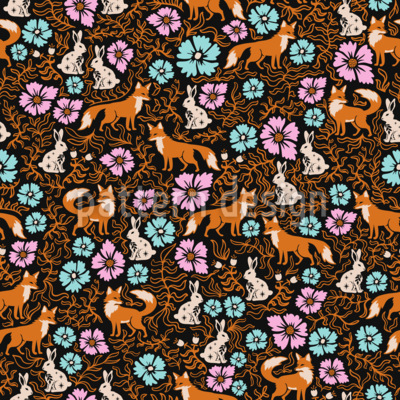 Zorro y conejo Estampado Vectorial Sin Costura