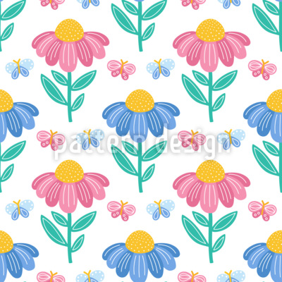 Daisies And Butterflies Seamless Vector Pattern Design