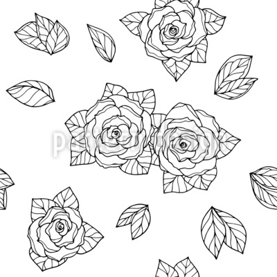 Rosa delineada Estampado Vectorial Sin Costura