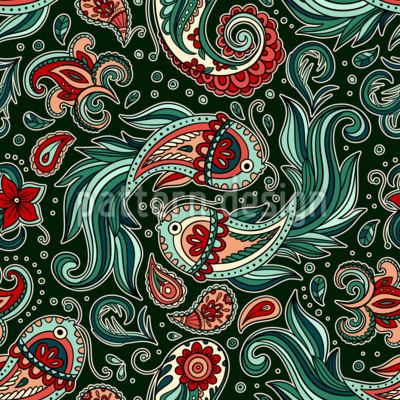 Cachemir batik vintage con peces koi Estampado Vectorial Sin Costura