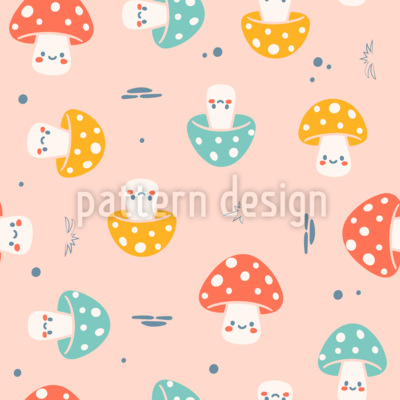 Amigos de los hongos kawaii Estampado Vectorial Sin Costura