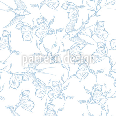 Swallows amongst Blossoms Seamless Vector Pattern Design