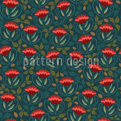 Flores ardientes de estilo Art Nouveau Estampado Vectorial Sin Costura