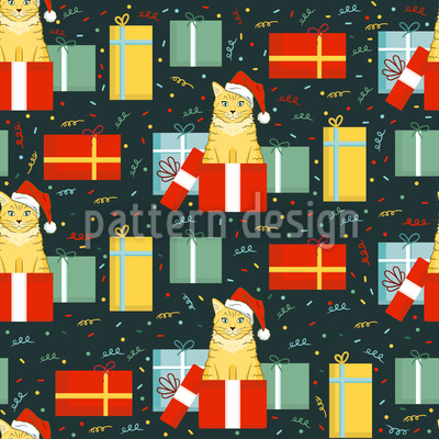 Gatto di Natale in confezione regalo disegni vettoriali senza cuciture