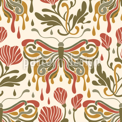 Jugendstil Vintage Schmetterling Nahtloses Vektormuster