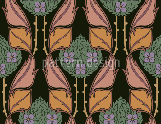 Kr&auml;uselnde Bl&auml;tter und Blumen Nahtloses Vektormuster