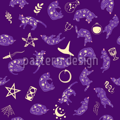 Gatos m&iacute;sticos Design de padr&atilde;o vetorial sem costura