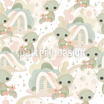 Sevimli Uzaylılar Dikişsiz Vekt&ouml;r Desen Tasarımı