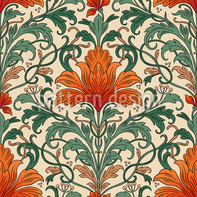 Belleza Art Nouveau Estampado Vectorial Sin Costura